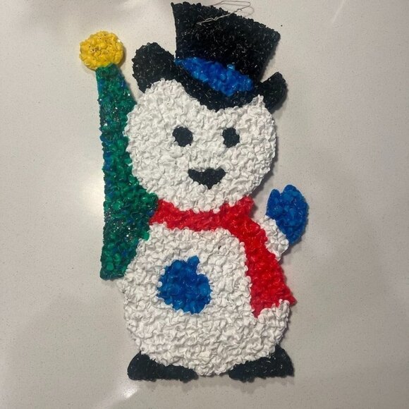 Retro 1970s Snowman Plastic Popcorn Christmas Decoration USA New Condition - Picture 1 of 4